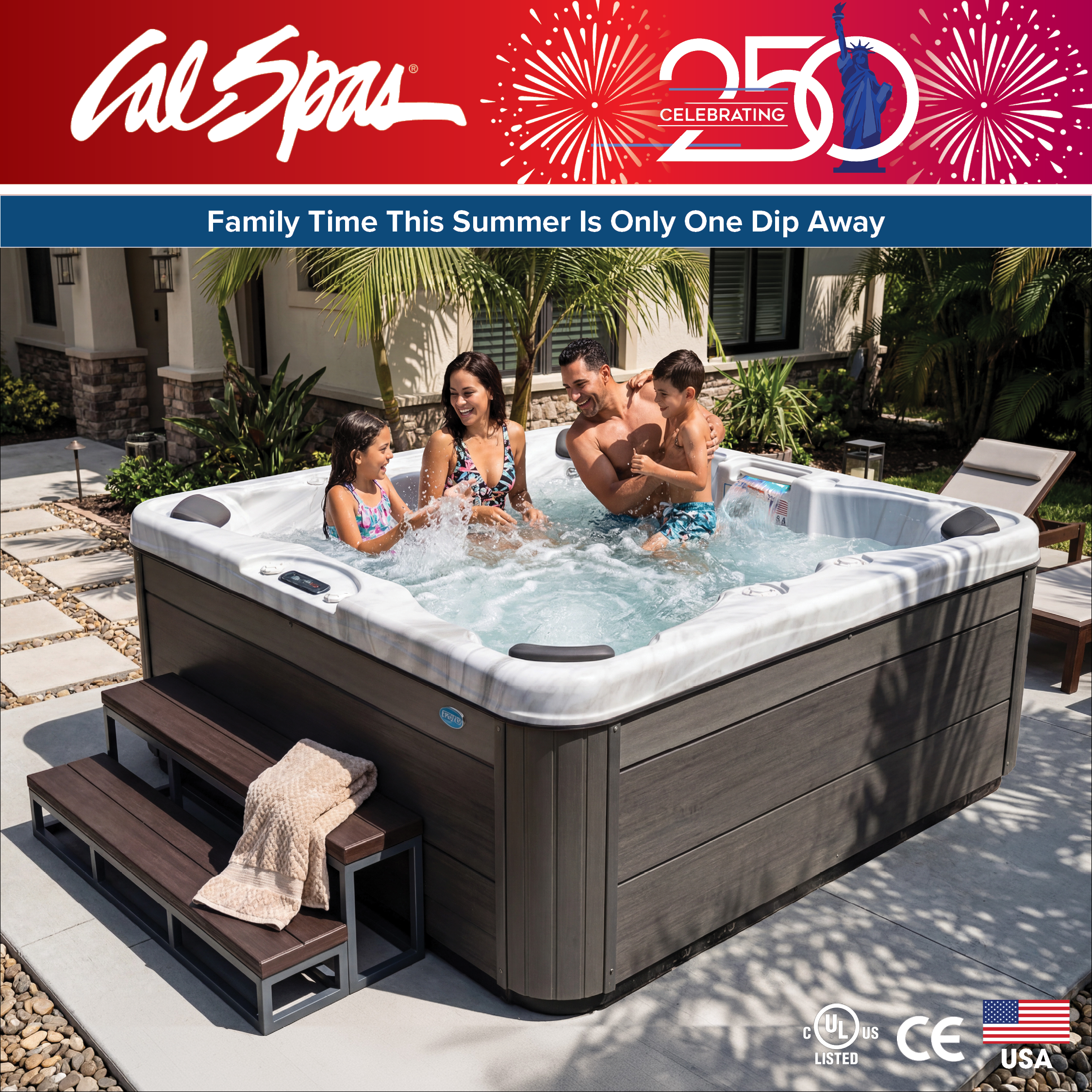 Calspas hot tub being used in a family setting - Fort Bragg